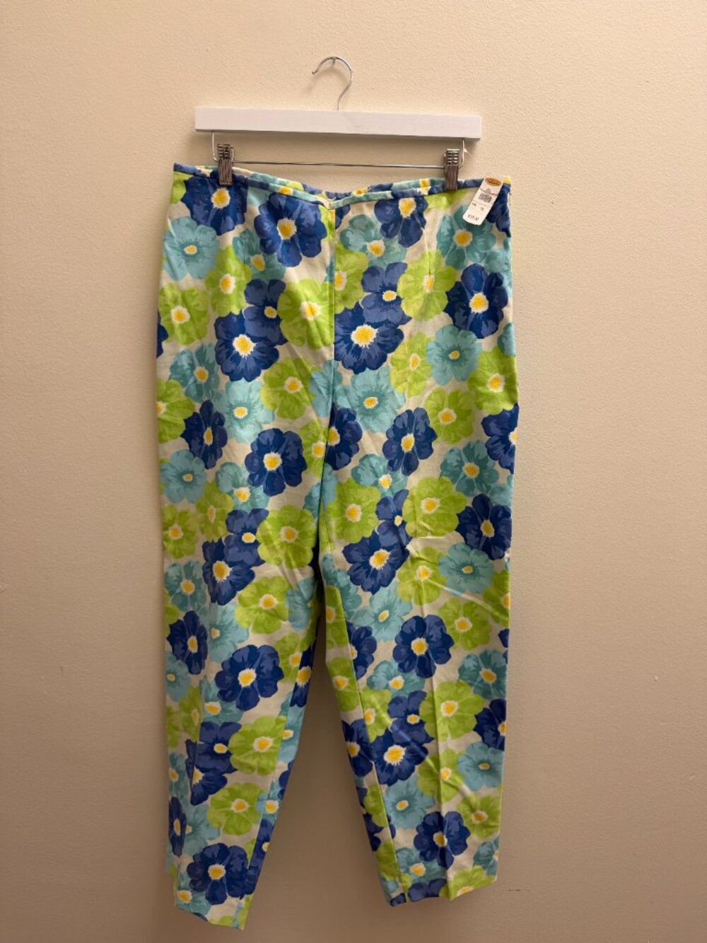 Talbots Blue & Lime Floral High-Waist Tapered Pants
